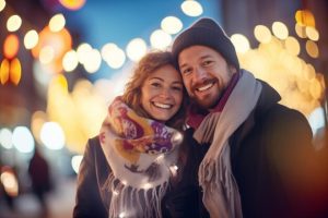 Couple reunited after love spell, holding hands joyfully