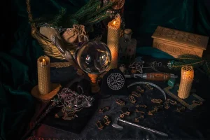 A spiritual altar used in Voodoo love spells, symbolizing powerful attraction magic.