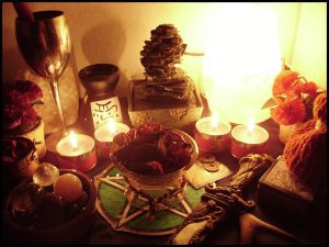 Traditional love spell items on altar in Zimbabwe