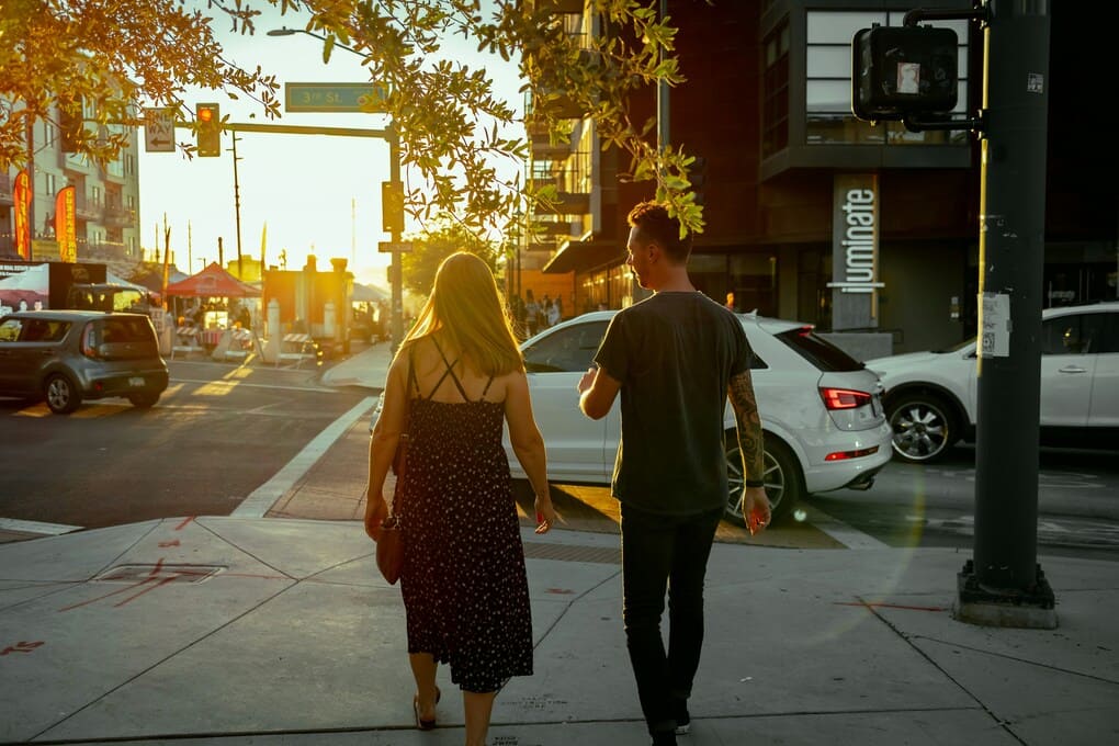 Couple walking together after reconciliation.